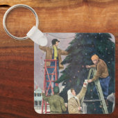 Oud Kerstmis, Familie hangt lichtsnoeren in de ker Sleutelhanger (Voorkant)