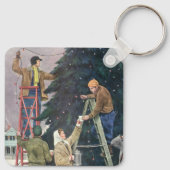 Oud Kerstmis, Familie hangt lichtsnoeren in de ker Sleutelhanger (Achterkant)