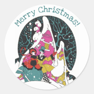 Oud Kerstmis, Fancy Victoriaanse stadsmensen Ronde Sticker