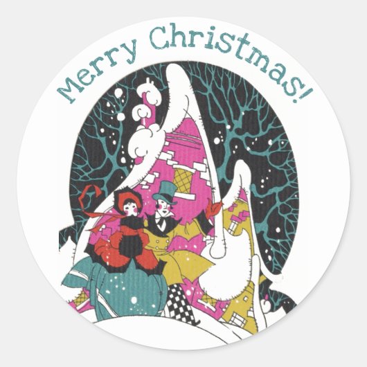 Oud Kerstmis, Fancy Victoriaanse stadsmensen Ronde Sticker (Voorkant)