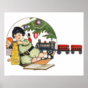 Oud Kerstmis, Gelukkig Jonge Speelt met Speelgoed Poster