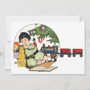 Oud Kerstmis, Gelukkig jongetje speelt met speelgo Feestdagenkaart