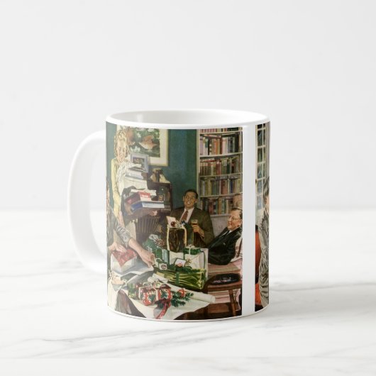 Oud Kerstmis, Gelukkige Familie die Cadeaus Inpakt Koffiemok (Voorkant links)