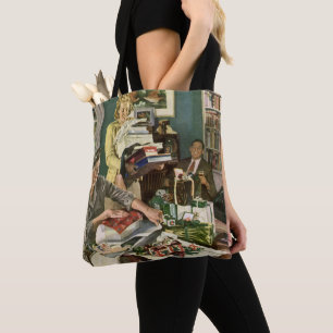 Oud Kerstmis, gelukkige familie die cadeaus inpakt Tote Bag