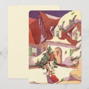 Oud Kerstmis, Gezins huis in Sneeuw Uitnodiging