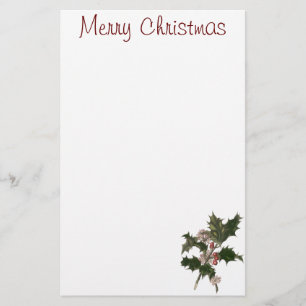 Oud Kerstmis, groene hulstplant met bessen Briefpapier