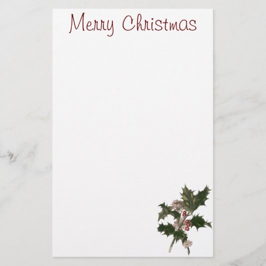 Oud Kerstmis, groene hulstplant met bessen Briefpapier (Voorkant)