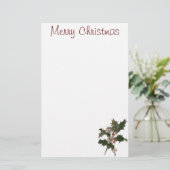 Oud Kerstmis, groene hulstplant met bessen Briefpapier (Staand voorkant)