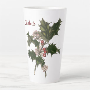 Oud Kerstmis, groene hulstplant met bessen Latte Mok