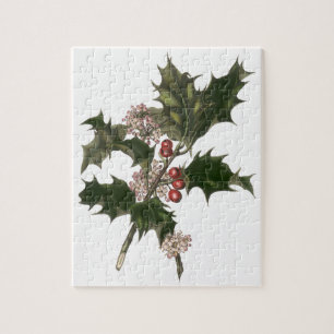 Oud Kerstmis, groene hulstplant met bessen Legpuzzel