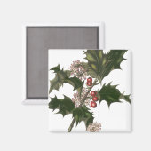 Oud Kerstmis, Groene Hulstplant met Bessen Magneet (Voorkant / Achterkant)