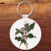 Oud Kerstmis, groene hulstplant met bessen Sleutelhanger (Voorkant)