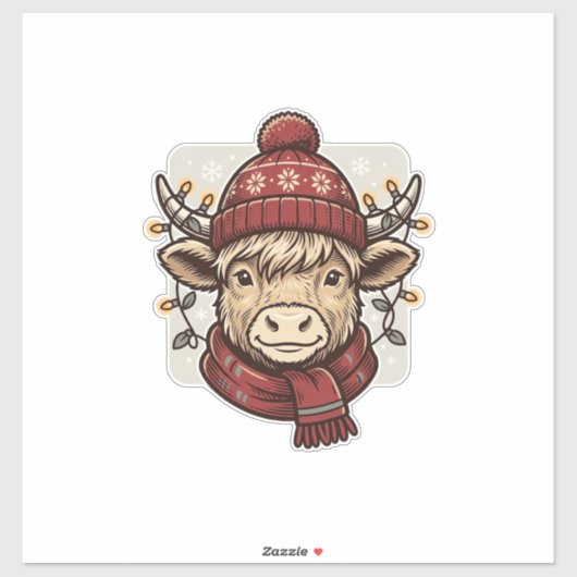 Oud Kerstmis Hoogland Koe Vector T-shirt Ontwerp Sticker (Vel)