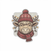 Oud Kerstmis Hoogland Koe Vector T-shirt Ontwerp Sticker (Voorkant)