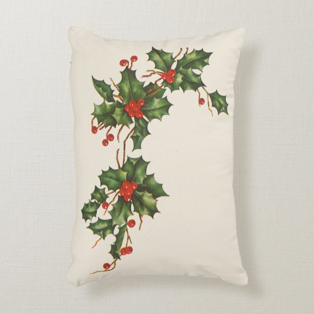 Oud Kerstmis, Hulstplant met Rode Bessen Accent Kussen (Voorkant(Verticaal))