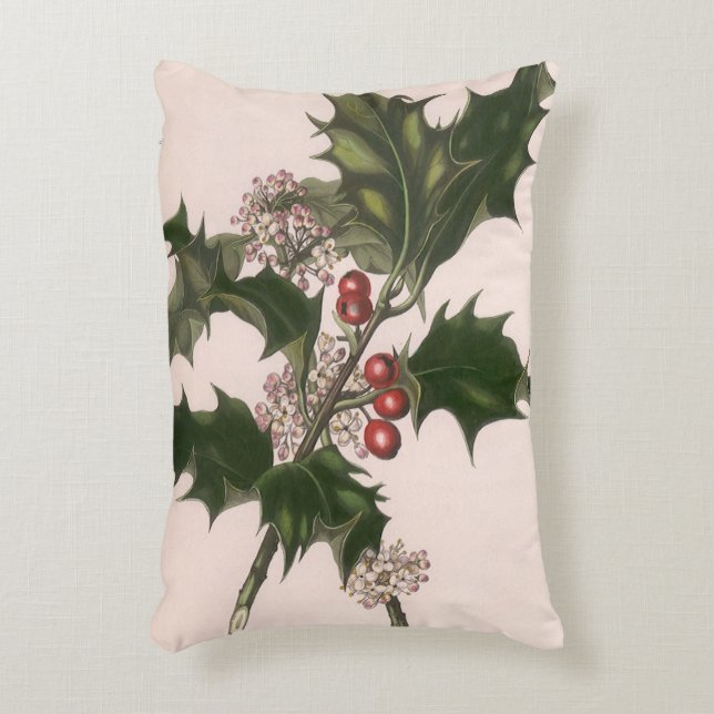 Oud Kerstmis, Hulstplant met Rode Bessen Accent Kussen (Voorkant(Verticaal))