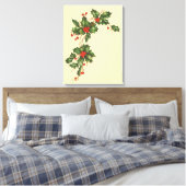 Oud Kerstmis, Hulstplant met Rode Bessen Canvas Afdruk (Insitu (Slaapkamer))