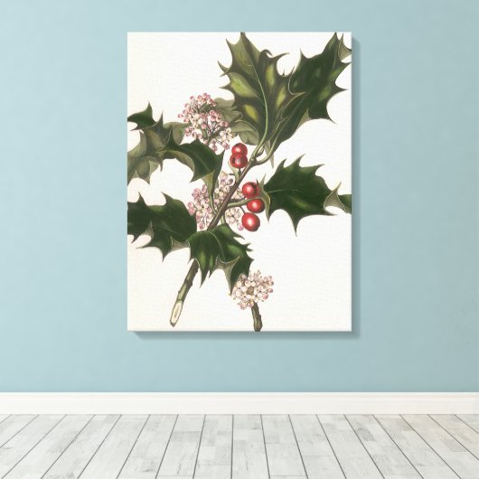 Oud Kerstmis, Hulstplant met Rode Bessen Canvas Afdruk (Insitu (Houten vloer))