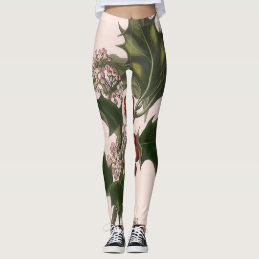 Oud Kerstmis, Hulstplant met Rode Bessen Leggings (Voorkant)