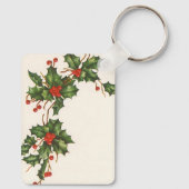 Oud Kerstmis, Hulstplant met Rode Bessen Sleutelhanger (Achterkant)