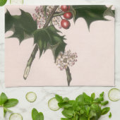 Oud Kerstmis, Hulstplant met Rode Bessen Theedoek (Gevouwen)