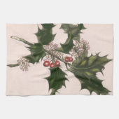 Oud Kerstmis, Hulstplant met Rode Bessen Theedoek (Horizontaal)