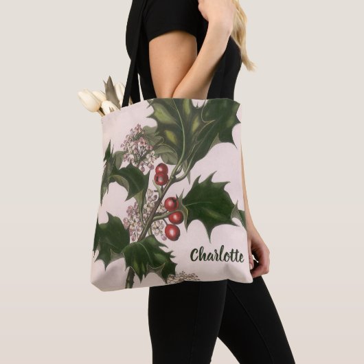 Oud Kerstmis, Hulstplant met Rode Bessen Tote Bag (Dichtbij)