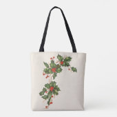 Oud Kerstmis, Hulstplant met Rode Bessen Tote Bag (Achterkant)