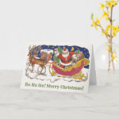 Oud Kerstmis, jolige Kerstman met slee Kaart (Gele Bloem)