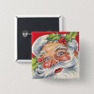 Oud Kerstmis, jolige Kerstman met zijn hoed Vierkante Button 5,1 Cm