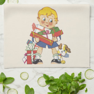 Oud Kerstmis, Jongen met Cadeaus en Hondje Theedoek