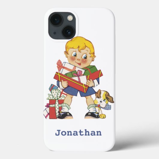 Oud Kerstmis, Jongen met Cadeaus en Puppies Case-Mate iPhone Case (Achterkant)
