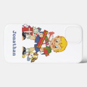 Oud Kerstmis, Jongen met Cadeaus en Puppies Case-Mate iPhone Case (Achterkant (horizontaal))