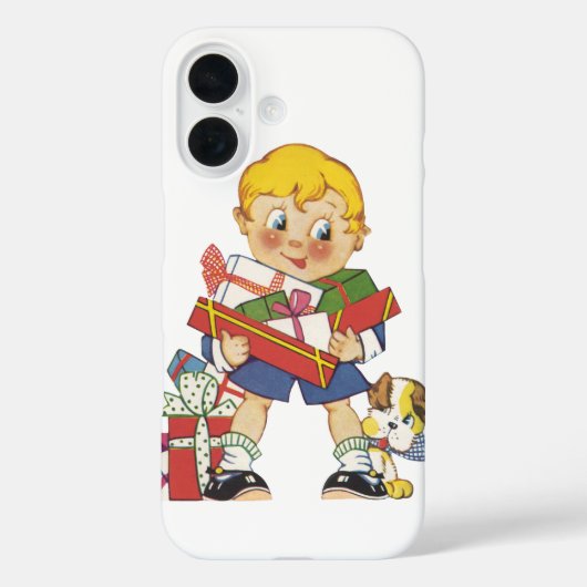 Oud Kerstmis, Jongen met Cadeaus en Puppies Case-Mate iPhone Case (Achterkant)
