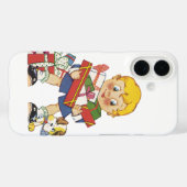 Oud Kerstmis, Jongen met Cadeaus en Puppies Case-Mate iPhone Case (Achterkant (horizontaal))