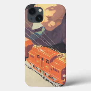 Oud Kerstmis, Jongen speelt met speelgoedtreinen iPhone 13 Hoesje