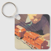 Oud Kerstmis, Jongen speelt met speelgoedtreinen Sleutelhanger (Voorkant)