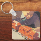 Oud Kerstmis, Jongen speelt met speelgoedtreinen Sleutelhanger (Voorkant)