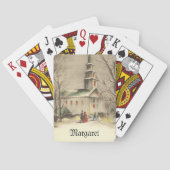 Oud Kerstmis, kerk in winters landschap Pokerkaarten (Achterkant)