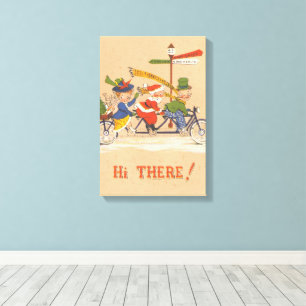 Oud Kerstmis, Kerstman fietst Canvas Afdruk