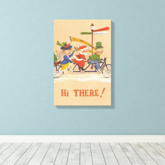 Oud Kerstmis, Kerstman fietst Canvas Afdruk (Insitu (Houten vloer))