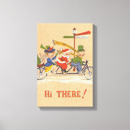 Oud Kerstmis, Kerstman fietst Canvas Afdruk (Voorkant)