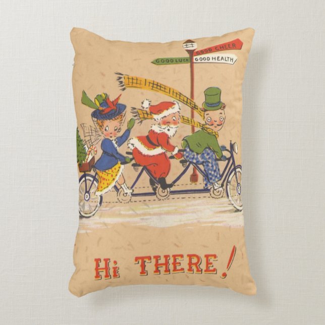 Oud Kerstmis, Kerstman fietst Decoratief Kussen (Voorkant(Verticaal))
