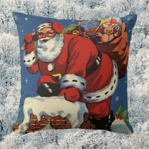 Oud Kerstmis, Kerstman gaat de schoorsteen af met  Kussen