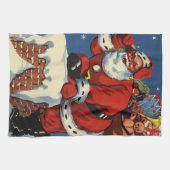 Oud Kerstmis, Kerstman gaat de schoorsteen af met  Theedoek (Horizontaal)