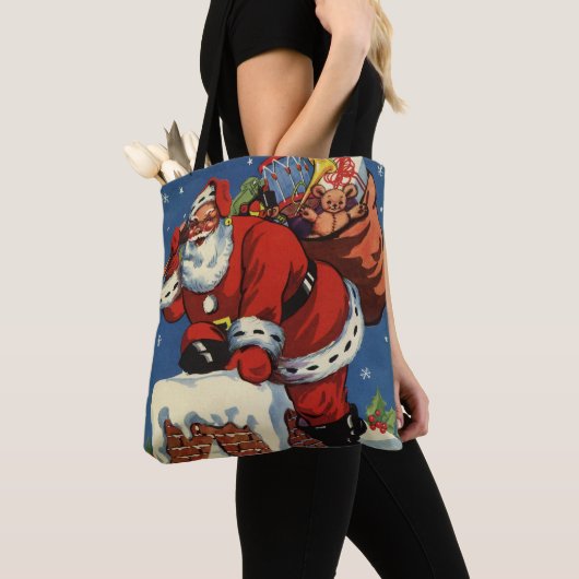 Oud Kerstmis, Kerstman gaat de schoorsteen af met  Tote Bag (Dichtbij)