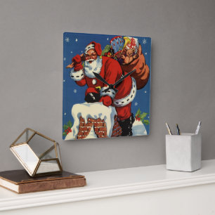 Oud Kerstmis, Kerstman gaat de Schoorsteen af met  Vierkante Klok