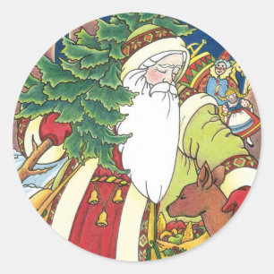 Oud Kerstmis, Kerstman Hert in Bos Ronde Sticker