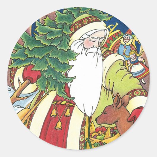 Oud Kerstmis, Kerstman Hert in Bos Ronde Sticker (Voorkant)