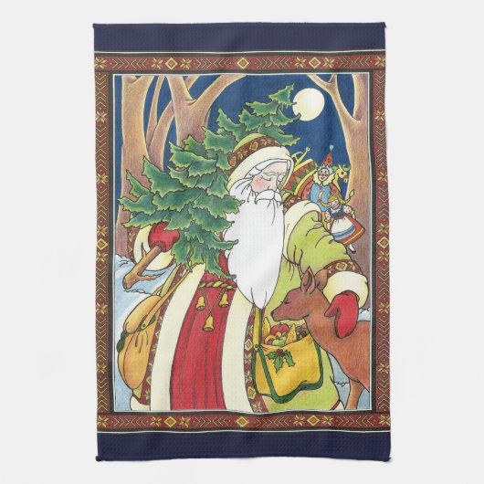 Oud Kerstmis, Kerstman Hert in Bos Theedoek (Verticaal)